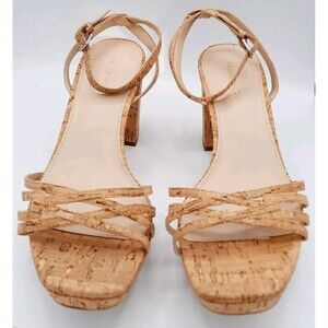 PELLE MODA  Natural Cork Platform Block Chunky Heel Strappy Sandals Size 9.5 M